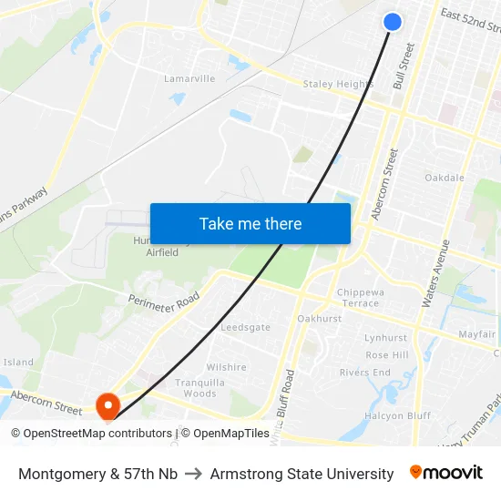 Montgomery & 57th Nb to Armstrong State University map