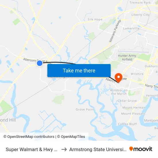 Super Walmart & Hwy 17 to Armstrong State University map