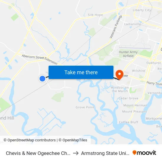 Chevis & New Ogeechee Church Nb to Armstrong State University map