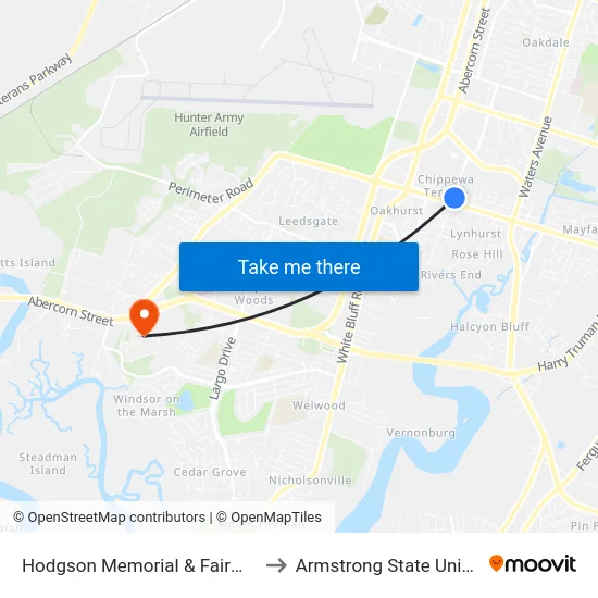 Hodgson Memorial & Fairmont Nb to Armstrong State University map
