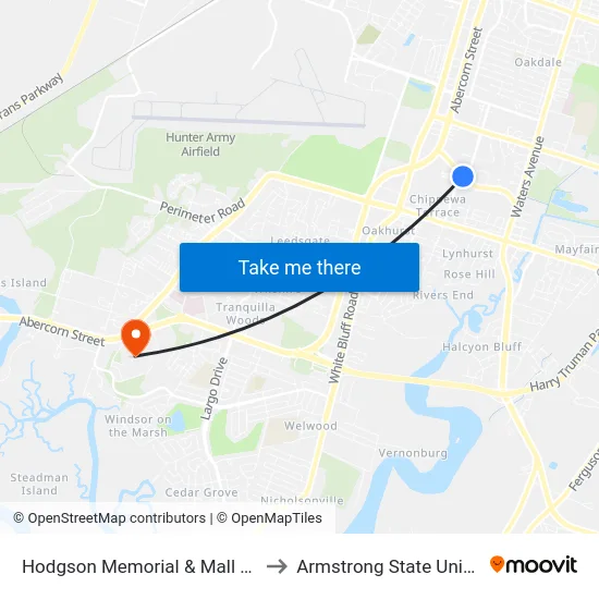 Hodgson Memorial & Mall Blvd Nb to Armstrong State University map