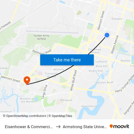 Eisenhower & Commercial Eb to Armstrong State University map