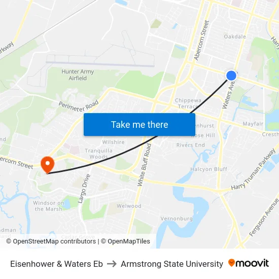 Eisenhower & Waters Eb to Armstrong State University map