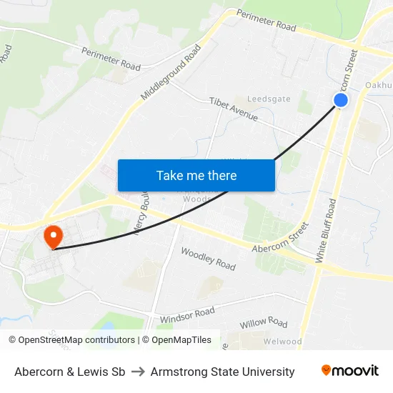 Abercorn & Lewis Sb to Armstrong State University map