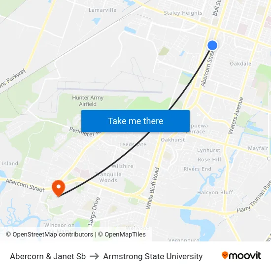 Abercorn & Janet Sb to Armstrong State University map