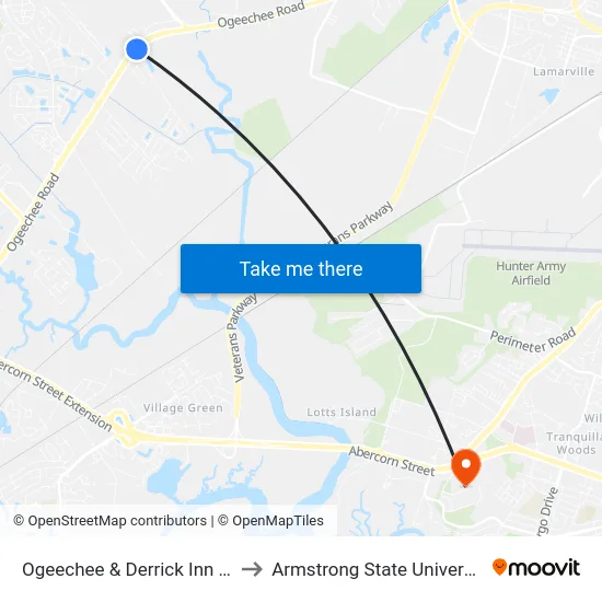 Ogeechee & Derrick Inn Nb to Armstrong State University map