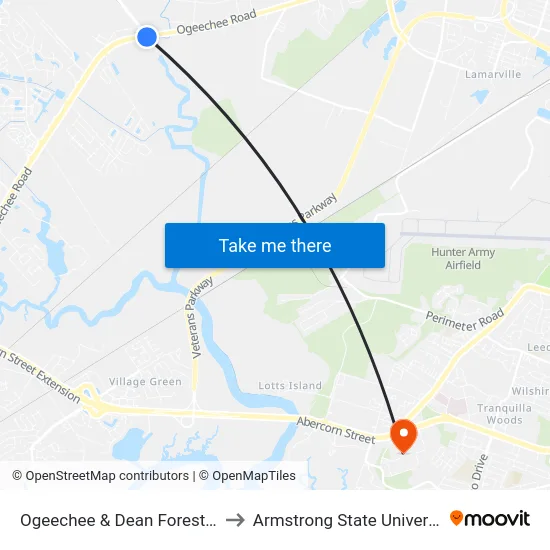 Ogeechee & Dean Forest Nb to Armstrong State University map
