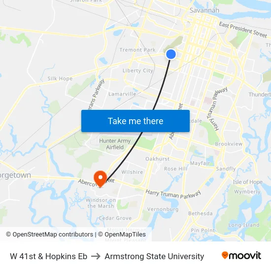 W 41st & Hopkins Eb to Armstrong State University map