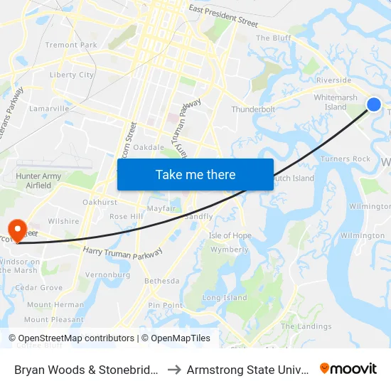 Bryan Woods & Stonebridge Sb to Armstrong State University map