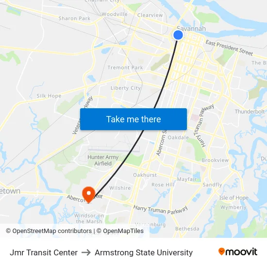 Jmr Transit Center to Armstrong State University map