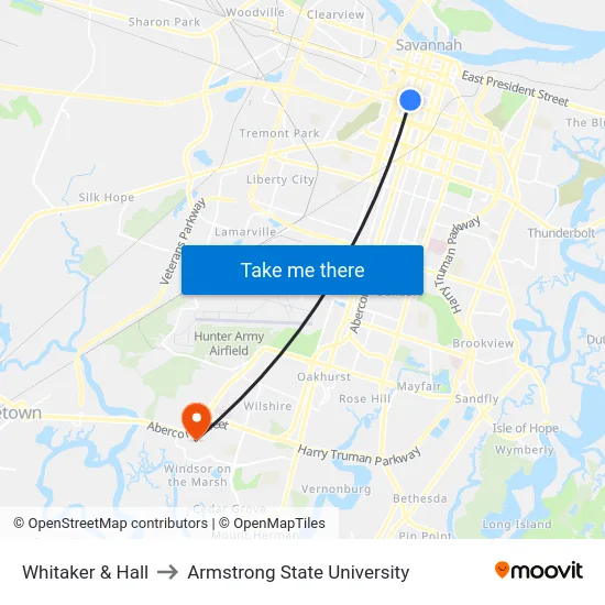 Whitaker & Hall to Armstrong State University map