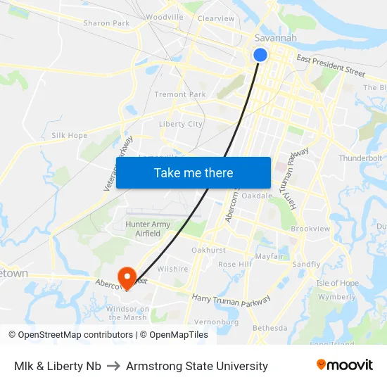Mlk & Liberty Nb to Armstrong State University map