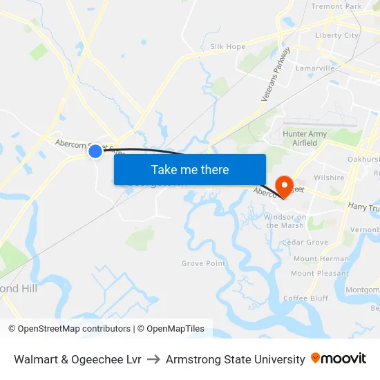 Walmart & Ogeechee Lvr to Armstrong State University map