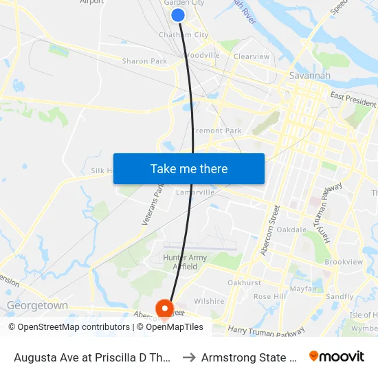 Augusta Ave at Priscilla D Thomas Way Nb to Armstrong State University map