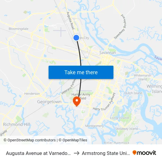 Augusta Avenue at Varnedoe Ave Sb to Armstrong State University map