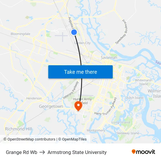 Grange Rd Wb to Armstrong State University map