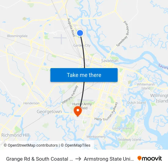 Grange Rd & South Coastal Hwy Eb to Armstrong State University map
