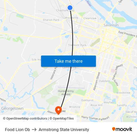 Food Lion Ob to Armstrong State University map