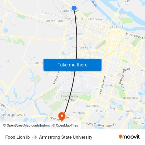 Food Lion Ib to Armstrong State University map
