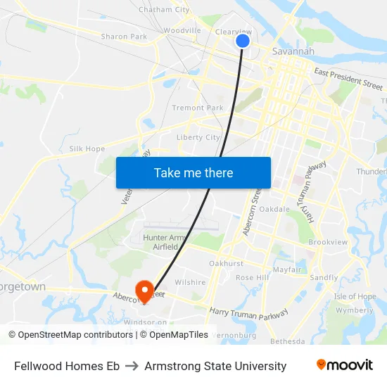 Fellwood Homes Eb to Armstrong State University map