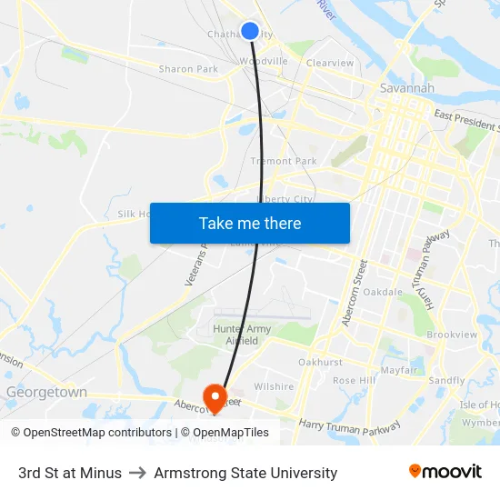 3rd St at Minus to Armstrong State University map