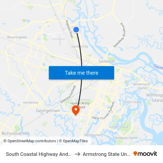 South Coastal Highway And Barnsley to Armstrong State University map