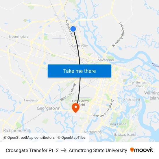 Crossgate Transfer Pt. 2 to Armstrong State University map