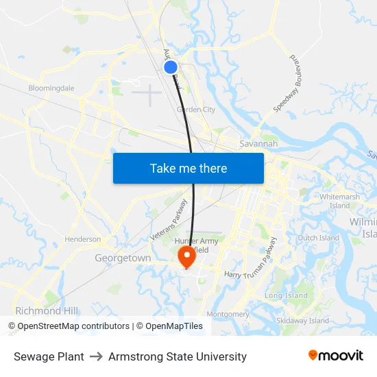 Sewage Plant to Armstrong State University map