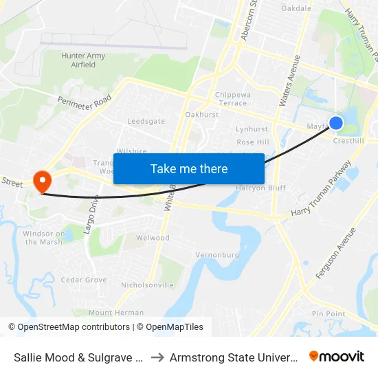 Sallie Mood & Sulgrave Nb to Armstrong State University map
