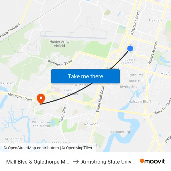 Mall Blvd & Oglethorpe Mall Eb to Armstrong State University map