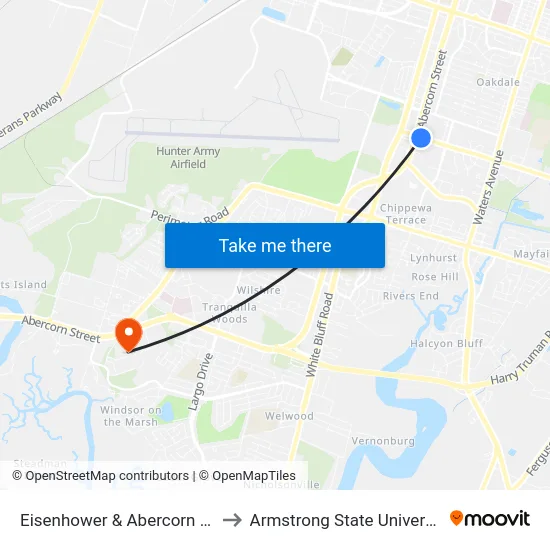 Eisenhower & Abercorn Wb to Armstrong State University map