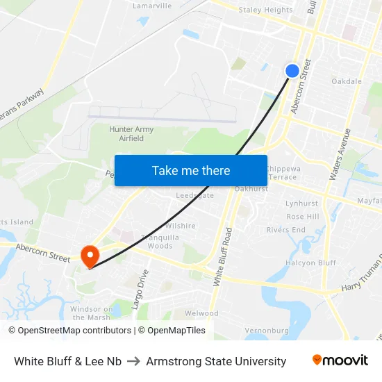 White Bluff & Lee Nb to Armstrong State University map