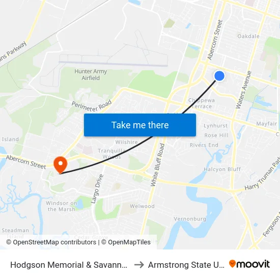 Hodgson Memorial & Savannah Centre Sb to Armstrong State University map