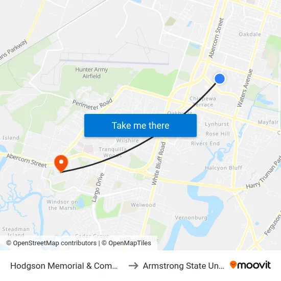 Hodgson Memorial & Commercial Sb to Armstrong State University map