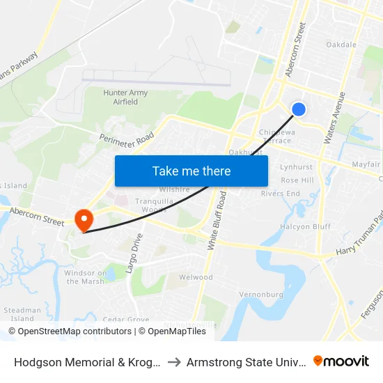 Hodgson Memorial & Krogers Sb to Armstrong State University map