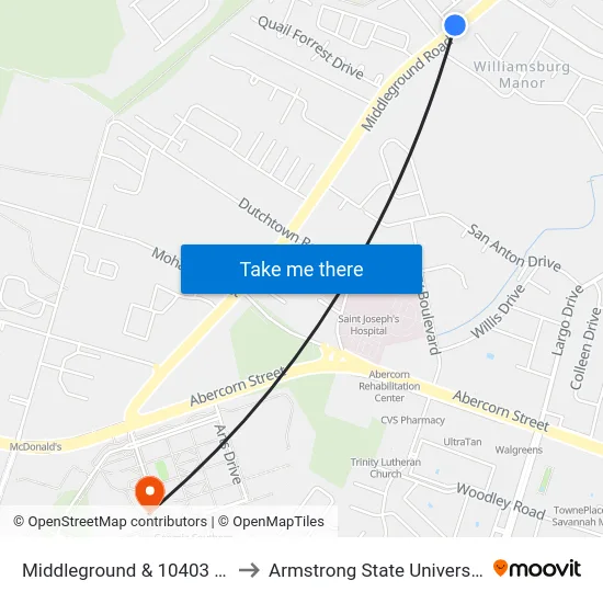 Middleground & 10403 Sb to Armstrong State University map