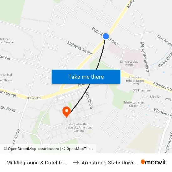 Middleground & Dutchtown Sb to Armstrong State University map