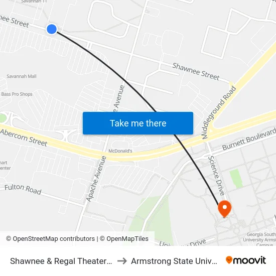 Shawnee & Regal Theaters Wb to Armstrong State University map