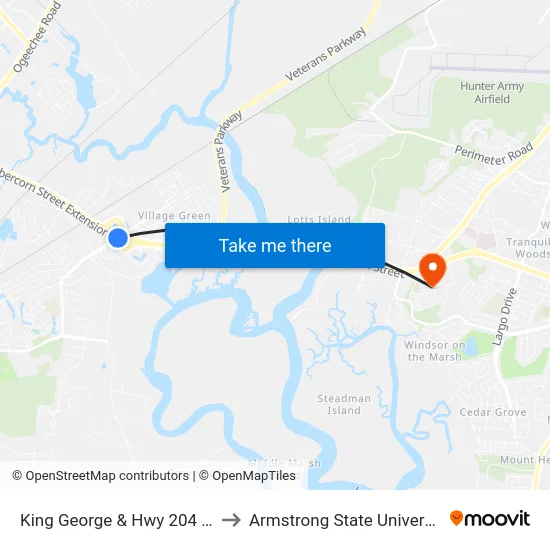King George & Hwy 204 Nb to Armstrong State University map