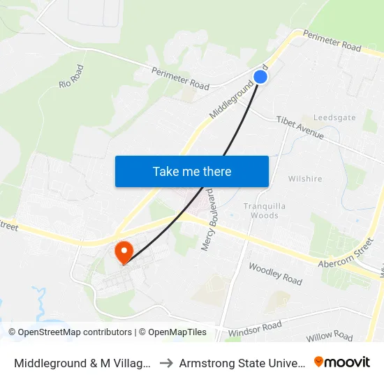 Middleground & M Village Nb to Armstrong State University map