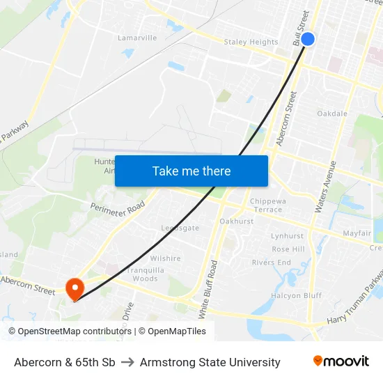 Abercorn & 65th Sb to Armstrong State University map