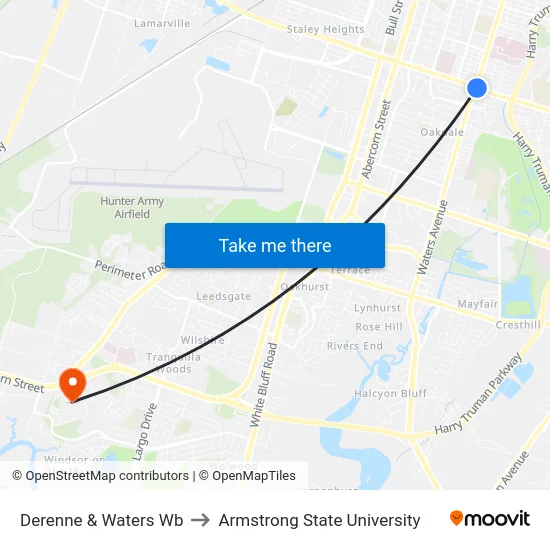 Derenne & Waters Wb to Armstrong State University map
