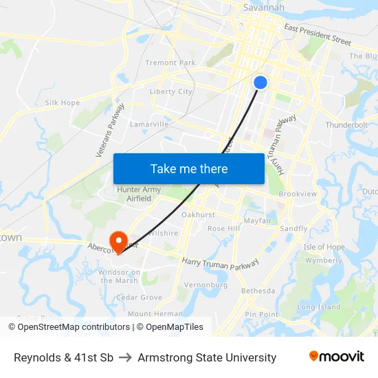 Reynolds & 41st Sb to Armstrong State University map