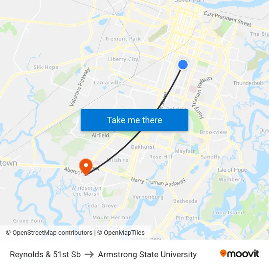Reynolds & 51st Sb to Armstrong State University map