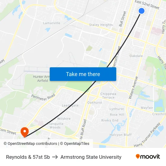Reynolds & 57st Sb to Armstrong State University map