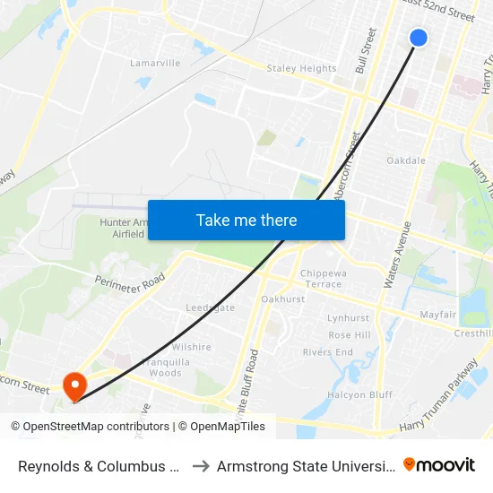 Reynolds & Columbus Sb to Armstrong State University map
