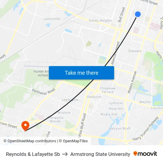 Reynolds & Lafayette Sb to Armstrong State University map