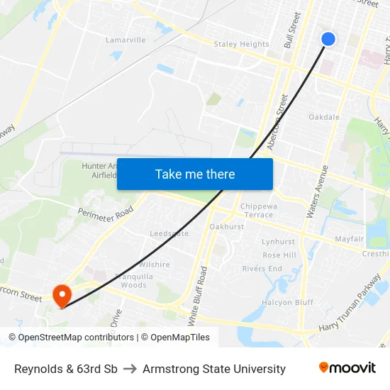 Reynolds & 63rd Sb to Armstrong State University map