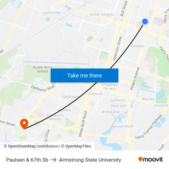 Paulsen & 67th Sb to Armstrong State University map