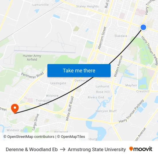 Derenne & Woodland Eb to Armstrong State University map